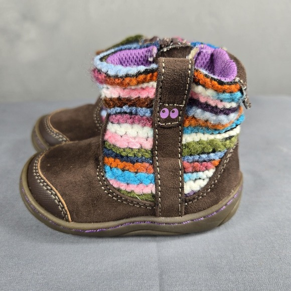 Stride Rite Surprize Adora Boots Toddler Girl 3 Brown Multi Tweed Knit Ankle Zip - Picture 3 of 10